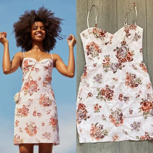 Floral print mini linen dress - Picture 6 of 16